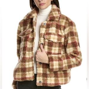 NWT Avec Les Filles Plaid Faux Shearling Trucker Shacket Size Small | Cozy Fall